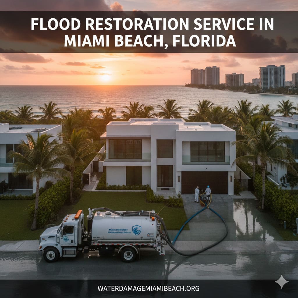 Emergency Flood Restoration Team working in flooded Miami Beach property