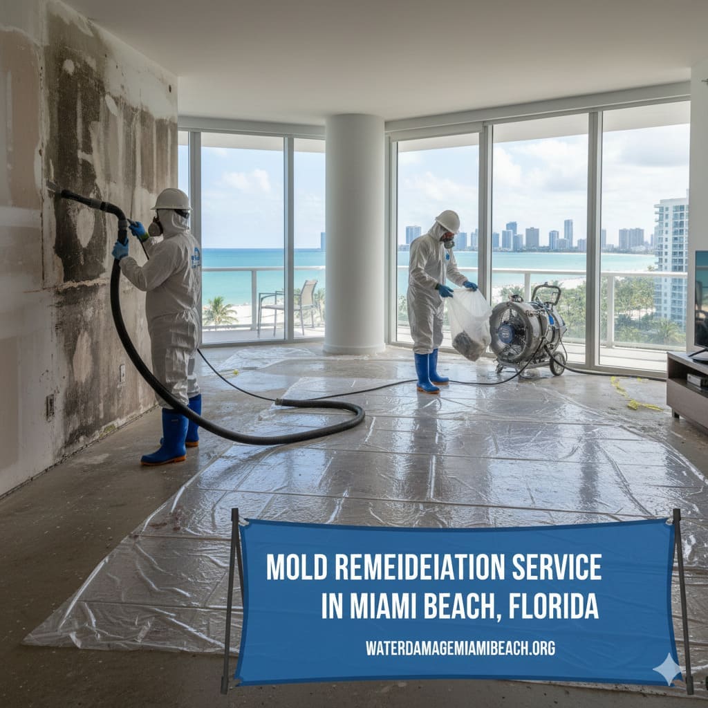 Professional Mold Remediation Team working in Miami Beach home